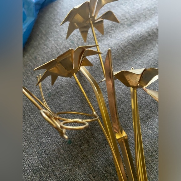 UNIQUE Metal Flower With Stone Base signed Whitish 1984 G1 - Picture 2 of 11